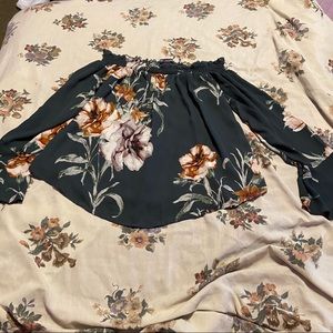 Green,flower,off the shoulder top